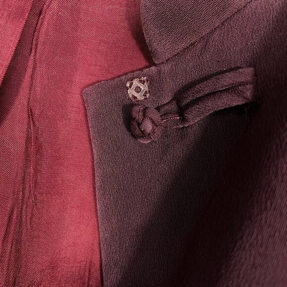 Vintage 100% Silk Jacket Burgundy Mandarin Collar Fully Lined Button Front Sz 8 - Picture 9 of 14